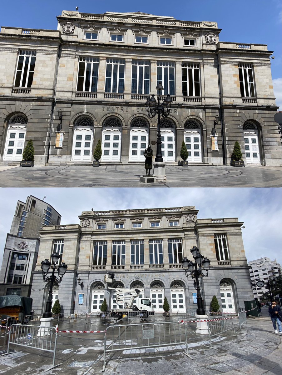 Bueno, pues si Canteli y Cuesta deciden que en vez de una farola, quieren dos en el #Campoamor , se cargan una farola histórica en un lugar emblemático y plantan dos con el dinero de todos (igual son de los que piensan que el dinero público no es de nadie)
#Oviedo 
⬇️HILO⬇️