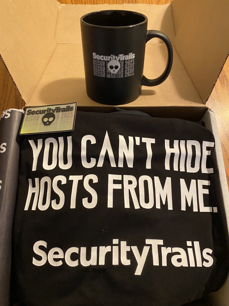 jeff_foley's tweet photo. I received a wonderful surprise in the mail today from @securitytrails! A #reconmaster swag pack! I especially appreciate the coffee mug ☕️ 😀 https://t.co/5SUum0IOYq