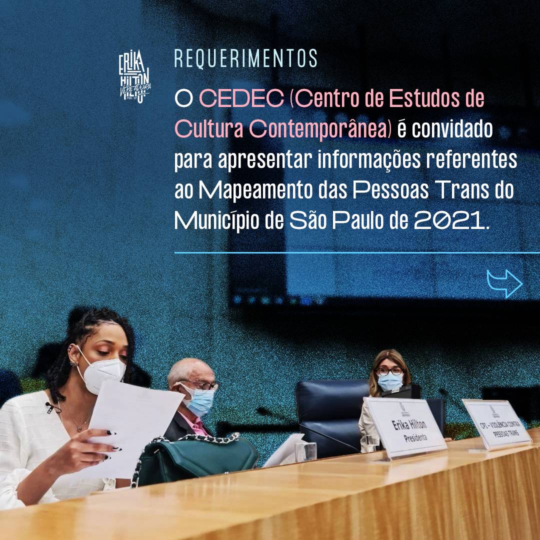 ErikakHilton's tweet photo. APROVADO ✅ CONVITE ao Centro de Estudos de Cultura Contemporânea #CEDEC para apresentar o #Mapeamento das Pessoas Trans do Município de #SãoPaulo #CPITrans https://t.co/1iQY1VUCul