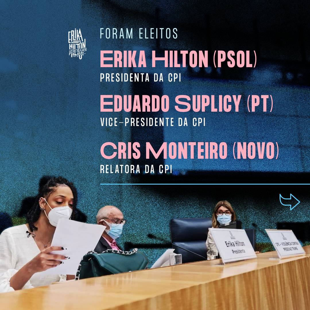 ErikakHilton's tweet photo. 🏳️‍⚧️ REFERENDADA e VOTADAS por unanimidade as funções da direção da #CPITrans:

Erika Hilton - Presidenta ✅
@esuplicy - vice Presidente ✅
@crismonteirosp - Relatora ✅ https://t.co/IXqtI5iXcQ