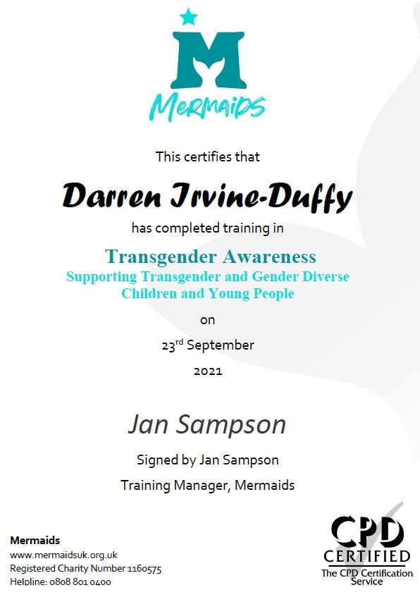 Dazirvine's tweet photo. Really pleased to have completed @Mermaids_Gender Awareness training, and, to have supported colleagues and organisations from across #Northumberland and #CountyDurham to take part in this great training opportunity. Will definitely help us to support professionals &amp; young people https://t.co/FMYgseTO7f