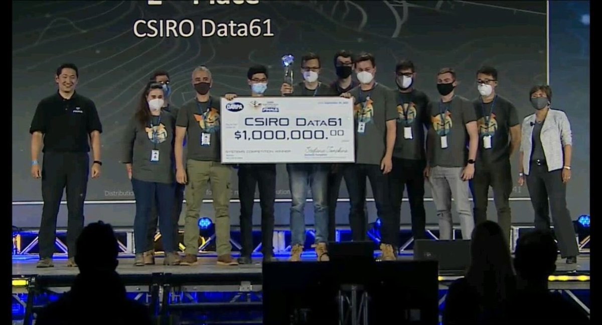 CSIRORobotics's tweet image. Our team #TeamCSIROData61Subt (@CSIRORobotics @emesent @GeorgiaTech) won the 2nd place at @DARPA #SubTChallenge Finals, bringing home $1M prize money.