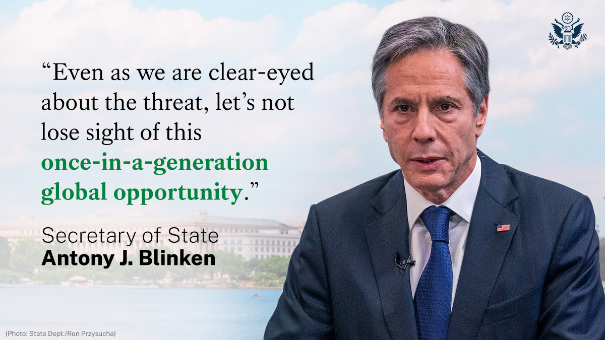StateDept's tweet photo. .@SecBlinken: Let’s be driven not only by the fear of all the damage the climate crisis can inflict – and already has inflicted – but also by the imagination of all the ways our response can actually make people’s lives better, now and into the future. #UNGA76 https://t.co/sGezG4OENS