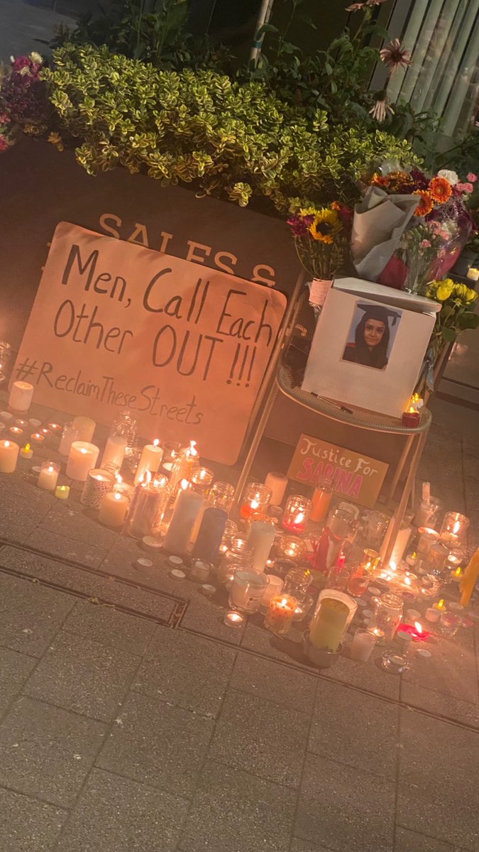 Shaughna_P's tweet photo. This vigil should never have need to happen. One week prior Sabina was in this very place on her way to a bar. My heart is heavy ❤️ https://t.co/xRBHXtccQn