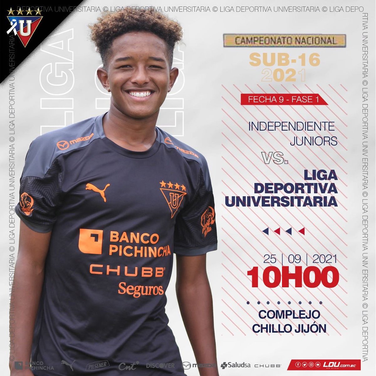 bot_LDU's tweet photo. LDU_Oficial: RT @Formativas_LDU: FORMATIVAS | ¡MAÑANA JUEGA LIGA!
Nuestros canteranos de la Sub 16 y Sub 18 disputarán la novena fecha de sus torneos frente a @independientejuniors 🤩💪🏼
🆚IDJvsLIGA
🏟 Complejo Chillo Jijón
¡VAMOS LIGA!
#Formativ… https://t.co/6MgzHDWdZe