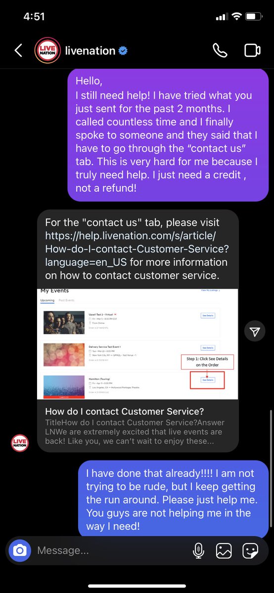 Findingparis_'s tweet photo. @LiveNation @LiveNationNYC 

Honestly you guys have the WORST customer service. For the past 2 months I have been doing exactly what you guys say to do, calling, emailing who ever I can, and I get NO response. I just need help! I finally spoke to someone, and they were no help! https://t.co/2QJygUNd7Z