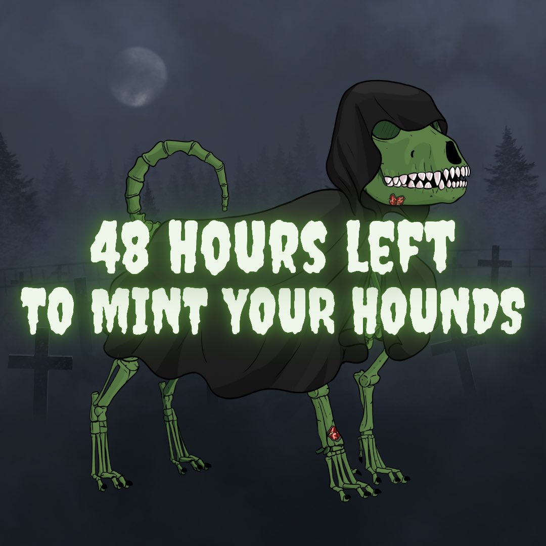 WickedBoneClub's tweet photo. 48 hours left to mint your unclaimed Hounds! ⏰ We will be closing the minting process on Sunday at 5PM EST.

If total supply after Sunday is under 10k, we will mint to 10k. If over 10k, we will mint to 11,111. More announcements to follow soon! #WickedBoneClub #NFT https://t.co/H19HMFurFr