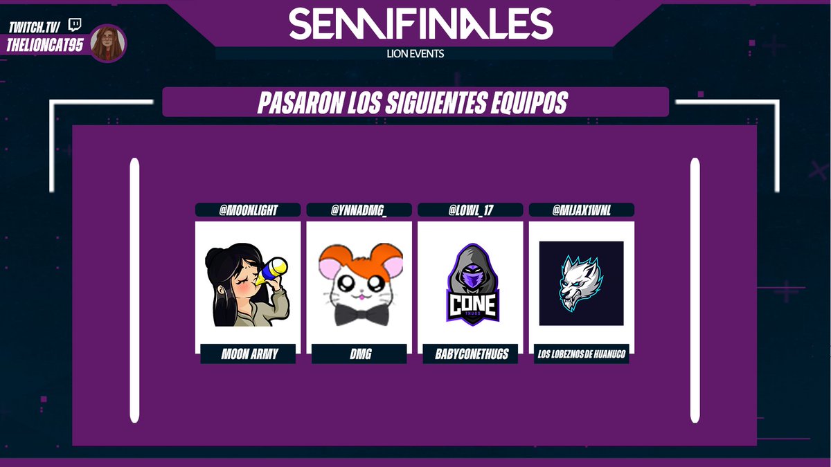 IsaacG4rcia's tweet image. @EventsLion [Semifinales] 🎥 

4:00pm Moon Army (vs) DMG
6:00pm BabyConetHugs (vs) Lobeznos De Huanaco

twitch.tv/isaacg4rcia