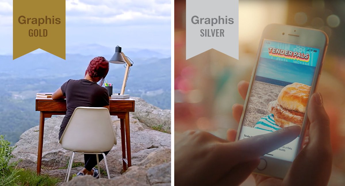 CEGAgency's tweet image. 2 Graphis Awards Baby! 🎉🏆 Creative Energy was recently recognized by Graphis with one gold award for our Johnson City Remote Worker's video and one silver for our Pal's "It's Tender Time" spot. Congrats to our talented team and of course our clients! bit.ly/39AvGGp