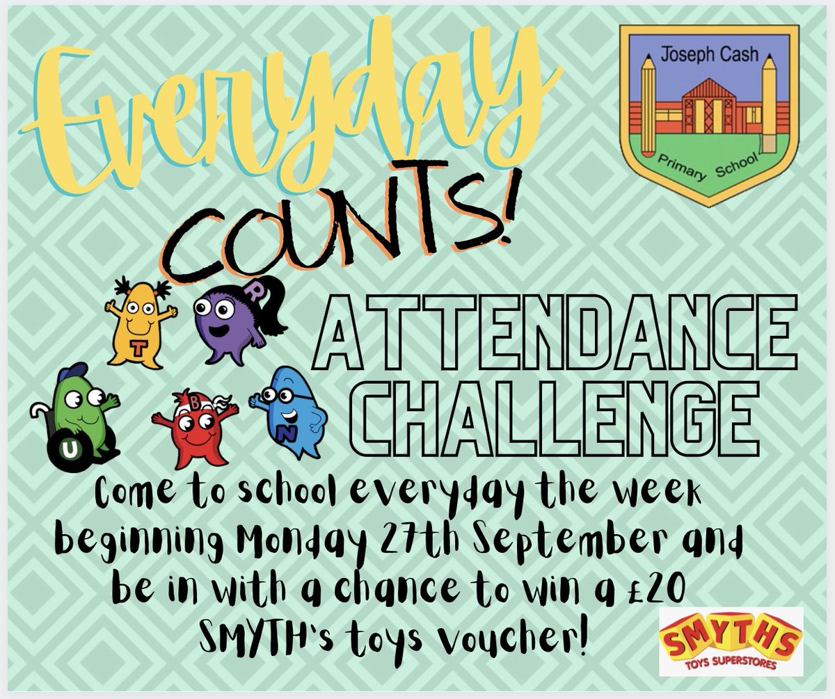 cashprimary's tweet photo. Attendance Challenge! #everdaycounts 

@SmythsToysUK 

#attendanceprize #attendancechallenge #theJCway https://t.co/8nP4xPloTB
