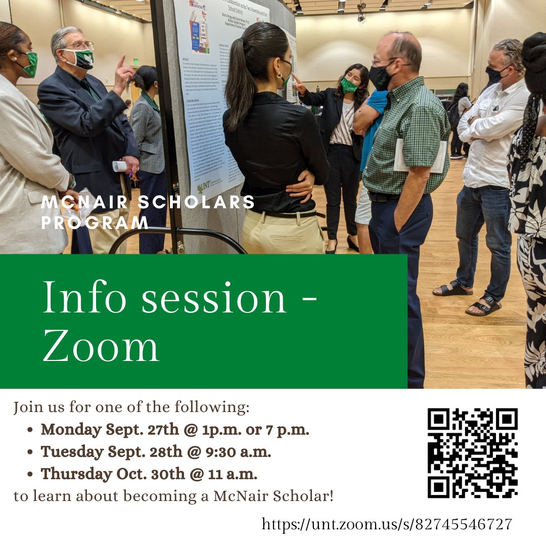 McnairUnt's tweet photo. UNT Juniors, take note, McNair Scholars Program is recruiting!  Join the zoom to learn more. https://t.co/H5gTNyDjaU