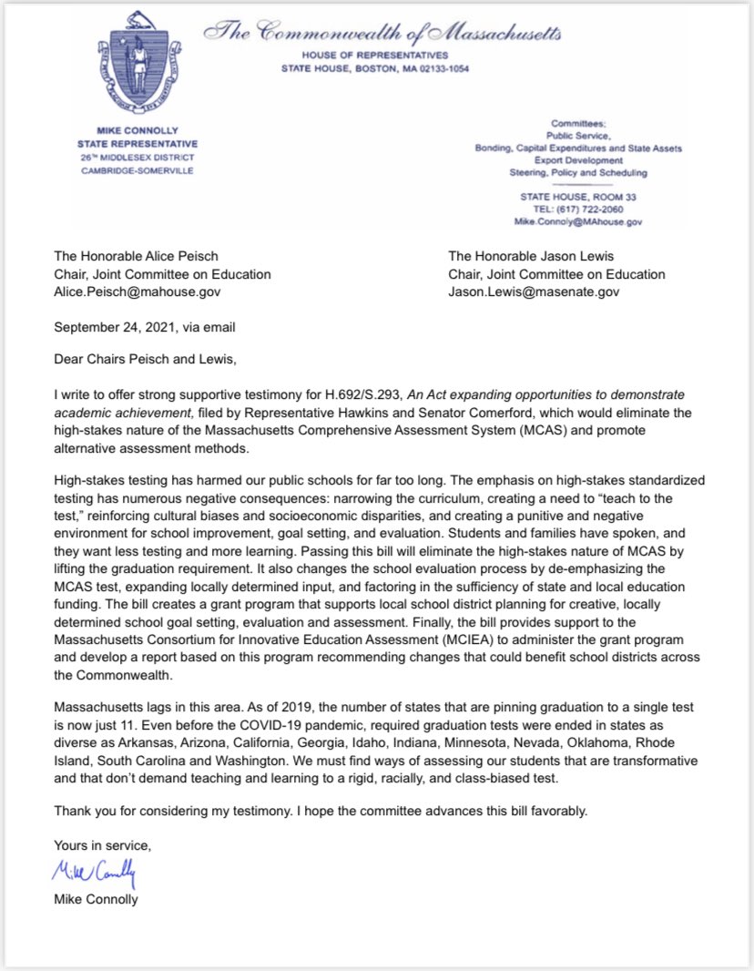 MikeConnollyMA's tweet photo. This week we leaned that MCAS scores plummeted during the pandemic. But why were we administering a flawed, high-stakes test in the middle of a pandemic anyways? This is the time to #CancelMCAS and #EndHighStakesTesting once and for all! https://t.co/XMLwejGY9Q