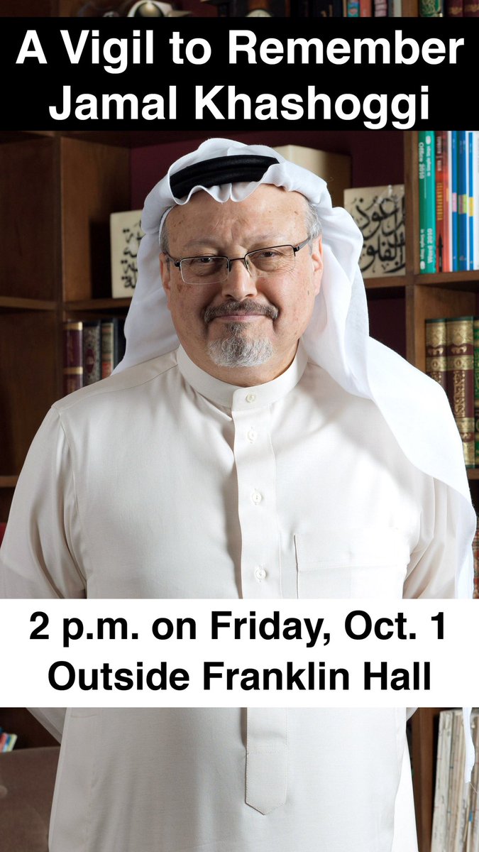 RWB_IU's tweet photo. Please join us to commemorate the 3 year anniversary of the murder of Washington Post columnist Jamal Khashoggi. The vigil will be held on Friday, October 1st at 2 pm by the Ernie Pyle statue outside of Franklin Hall. Everyone is welcome. https://t.co/avUHxrhbNM