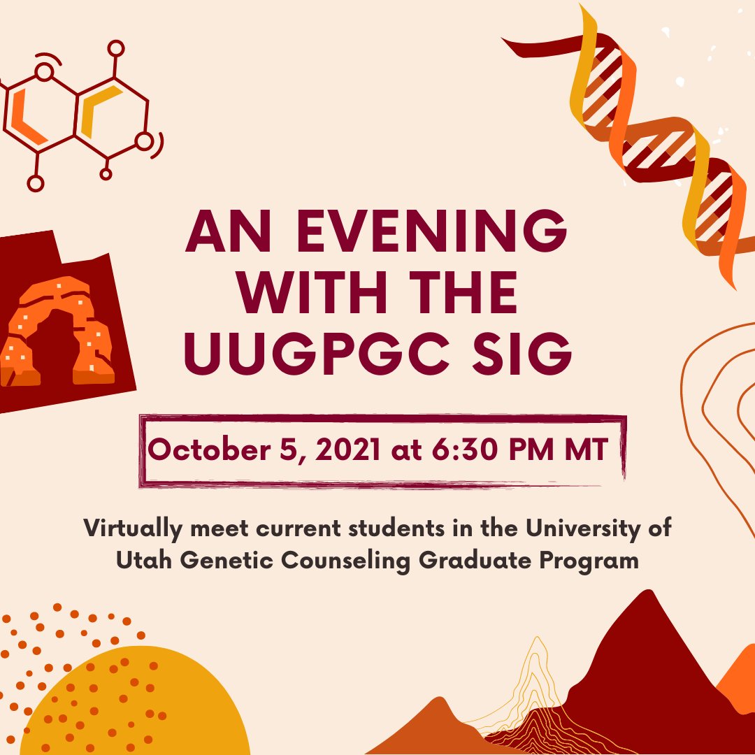 uugpgc's tweet photo. (Virtually) Join our SIG Tues, Oct 5 at 6:30pm MT to chat with current UUGPGC students, discuss genetic counseling &amp; grad programs, &amp; brainstorm future SIG events!
🥳 Register at https://t.co/AWzKv3RzGF &amp; be entered to win a Starbucks gift card!
#GCChat #ProspectiveGC #GChopeful https://t.co/2jsEEn0lmM