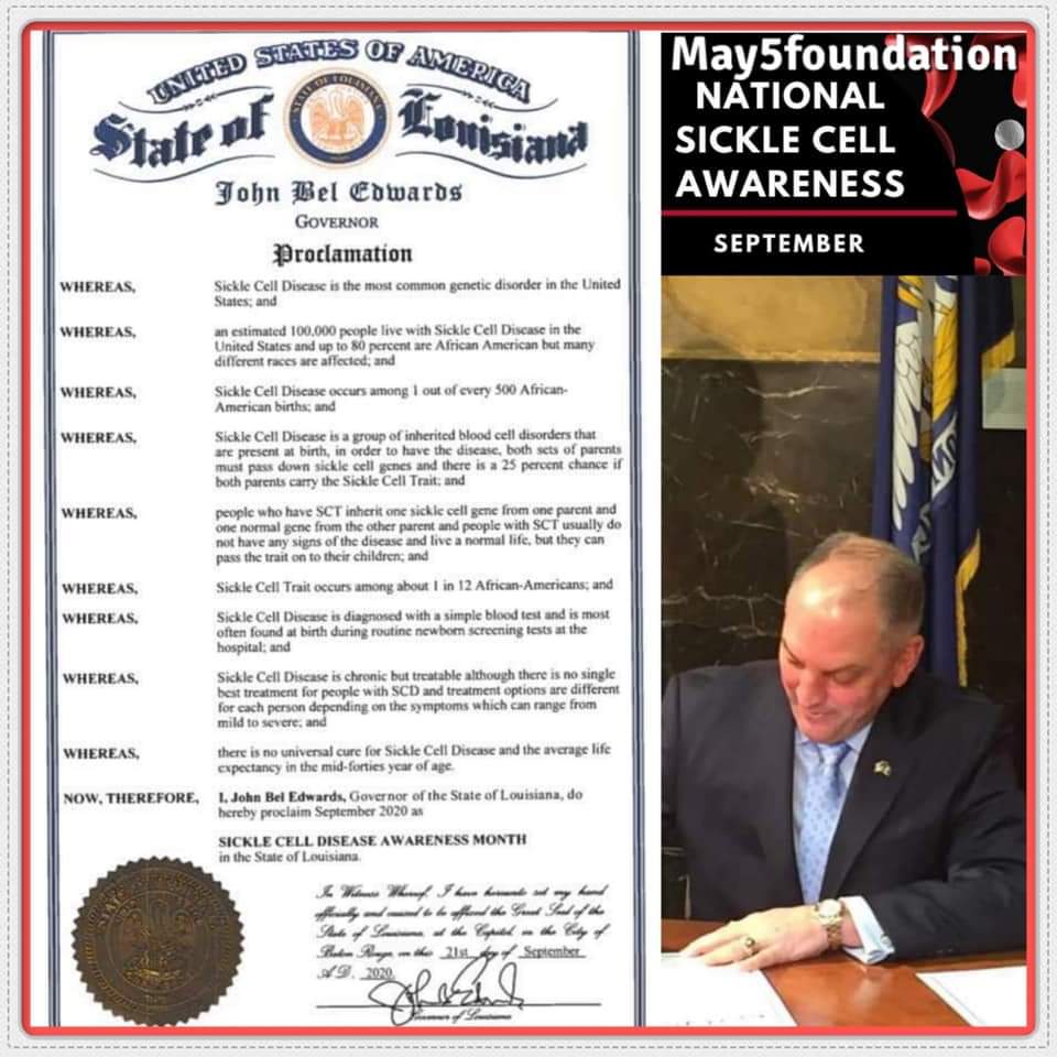 may5foundation's tweet photo. Thank you Governor John Bel Edwards and First Lady Donna Edwards for lighting the Governor’s Mansion for Sickle Cell Awareness Month. Thank you for also recognizing the May5foundation and giving a proclamation for #sicklecellawareness month♥️ #may5foundation #equalityinhealthcare https://t.co/Q5IiJbopMr