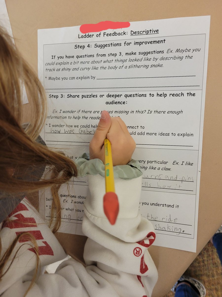 Miss Rind (@ms_rind97) on Twitter photo 🪜 of feedback:
Step 1: Clarify (what do we need more detail or clarification)🧐
Step 2: Value (what do we like) 😇
Step 3: Share puzzles & deeper ? 🤔
Step 4: Suggestions and Edits🤓
<a href="/ProjectZeroHGSE/">Project Zero</a> <a href="/ErikLindemann_/">Erik Lindemann</a> <a href="/OsborneElem/">Osborne Elementary School</a> 🪜 of feedback:
Step 1: Clarify (what do we need more detail or clarification)🧐
Step 2: Value (what do we like) 😇
Step 3: Share puzzles & deeper ? 🤔
Step 4: Suggestions and Edits🤓
<a href="/ProjectZeroHGSE/">Project Zero</a> <a href="/ErikLindemann_/">Erik Lindemann</a> <a href="/OsborneElem/">Osborne Elementary School</a>
