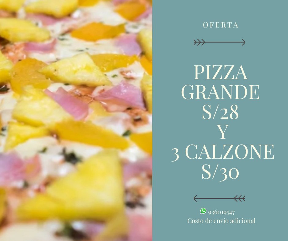 PizzabellaP's tweet photo. Oferta para nuestros clientes
Delivery whatsapp 936019547
Costo de envío adicional
#asijuegapizzabella #quedemonosencasa #delivery #barranco #miraflores #chorrillos #surco https://t.co/CqB0yDKxtb