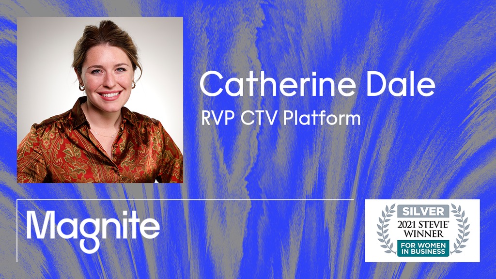 magnite's tweet photo. Congratulations to Magnite RVP of CTV Platform Catherine Dale for being recognized as a Stevie Silver Award Winner in the Female Executive of the Year - Business Services category. Way to go! 👏 https://t.co/PmOz1xdlEv