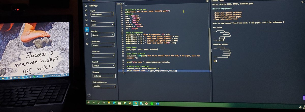 dolpee's tweet photo. Building a quick "Rock, Paper, Scissors" game for the weekend.. #day10 of #100DaysOfPython https://t.co/PS9apaavDj