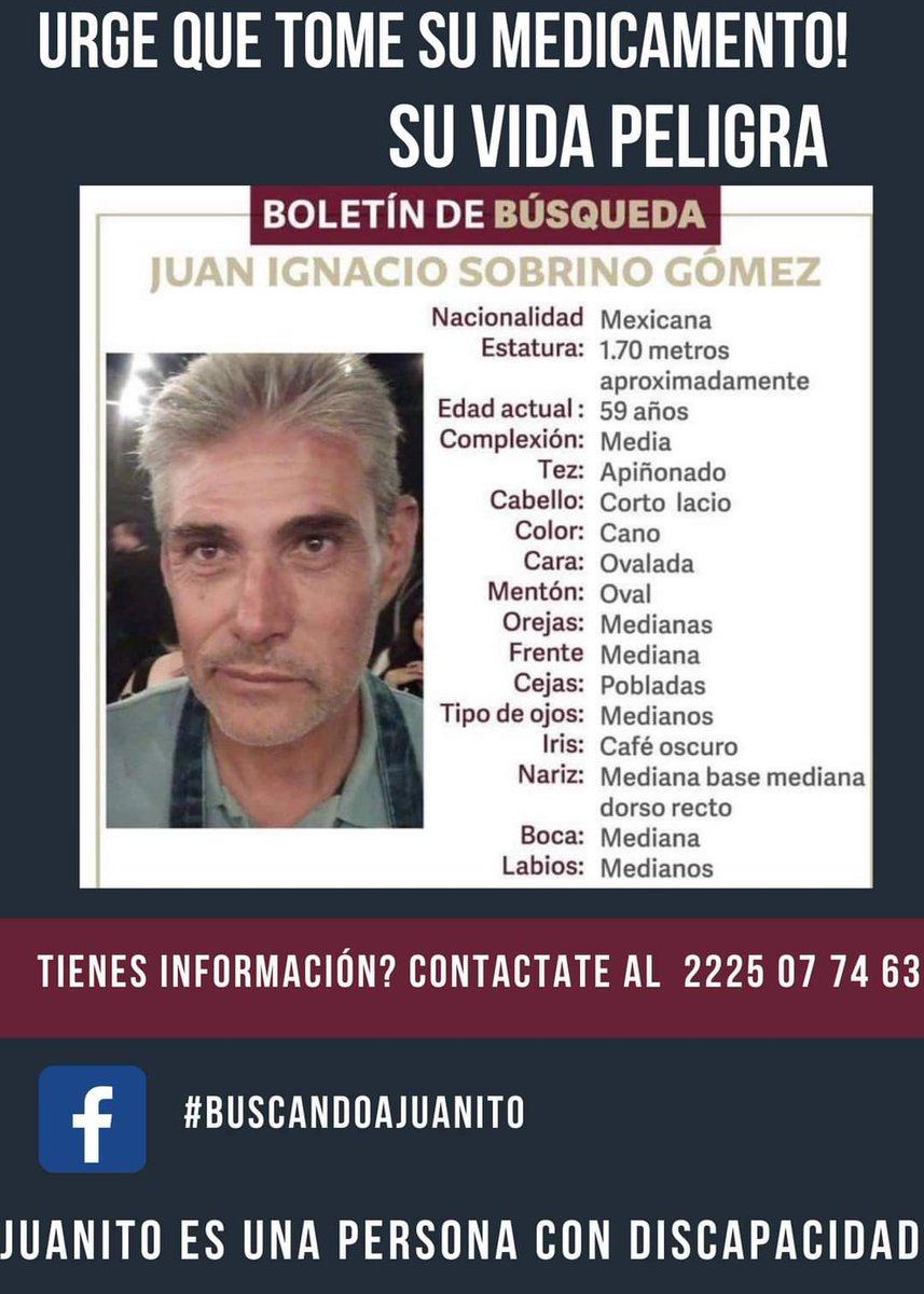 QuieroViajarWoW's tweet photo. 🚨❗️Desaparecido‼️
‼️Urge tomar su medicamento ‼️

#Puebla #CdPuebla
Reportan haberlo visto por la zona de la Laguna de San Baltazar, Barrio de Santiago, Perpetuo Socorro

#Juanito es una persona con #discapacidad #RT
Si tienes información llama a 
222 507 7463
#Desaparecidos https://t.co/iDJxqWZtfI