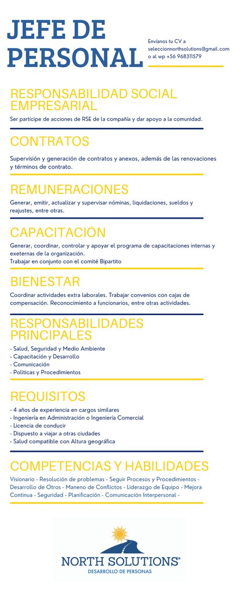 NorthSolutions1's tweet photo. #Antofagasta Buscamos Jefe de Personal, envíanos tu CV a seleccionnorthsolutions@gmail.com 👇 https://t.co/hjPpODmRcP