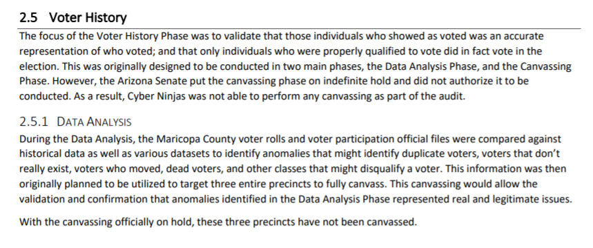 brahmresnik's tweet photo. FINAL REPORT Cyber Ninjas' final report posted today deletes Liz Harris and canvassing. I'm sure there's a good explanation for that. (2/2) https://t.co/rpcqm1XE6e