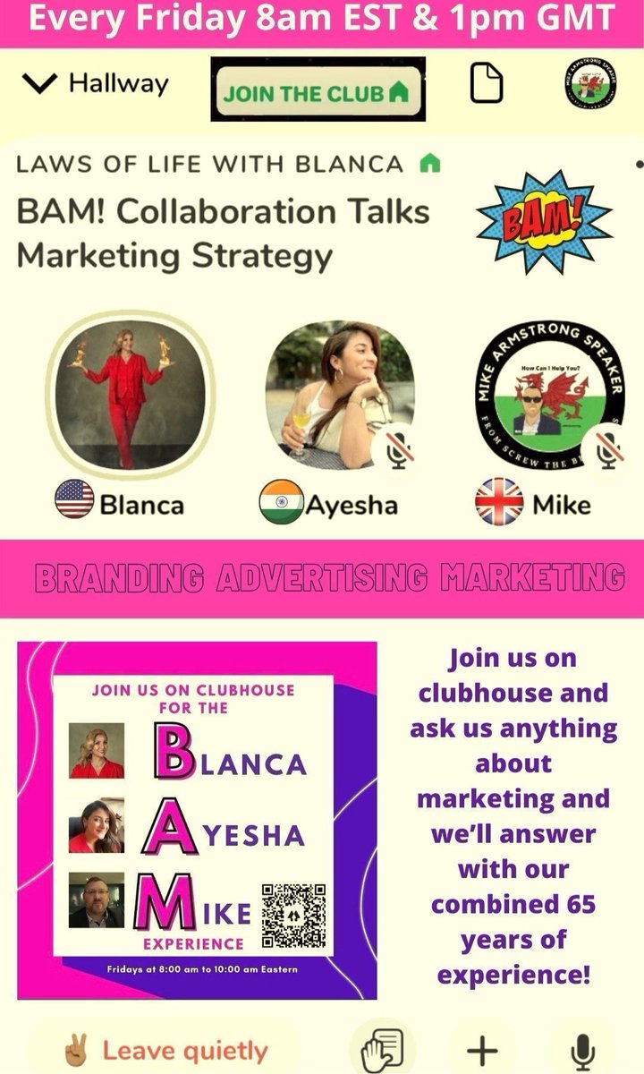 Welshbizuk's tweet photo. Join the #BAMCollaboration 💥 on #Clubhouse | #Clubhouseapp weekly on a Friday for a #Branding #Ads & #Marketing Q & A ♣️🏚 🔥
#Entrepreneurs #Clubhouseroom #clubhouseevents
⭐️⭐️⭐️⭐️⭐️ 💥🚀 https://t.co/JAmZDiHWvo