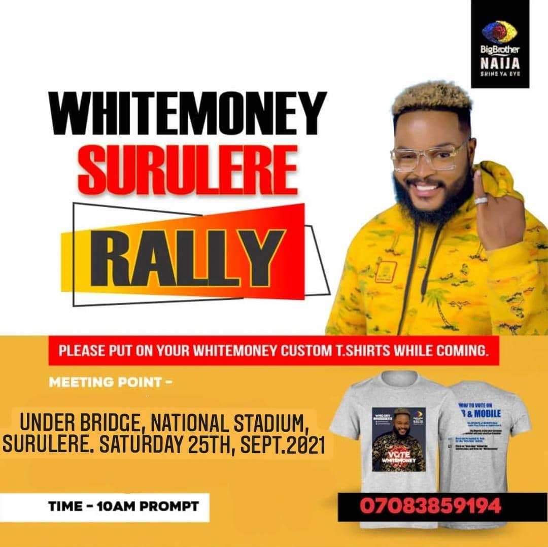 Ur spot has been secured by God and ur fanbase so with our full chest n in one voice we say #WhitemoneyInFinale of d #BBNaijaShineYourEye whether d devil likes it or not. JESUS power na de ultimate periodt.