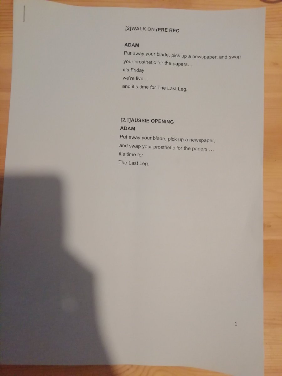 Sign_hear's tweet photo. Just got home from watching the live filming of @TheLastLeg and I took home @joshwiddicombe's script!! https://t.co/97vgEG7fe6