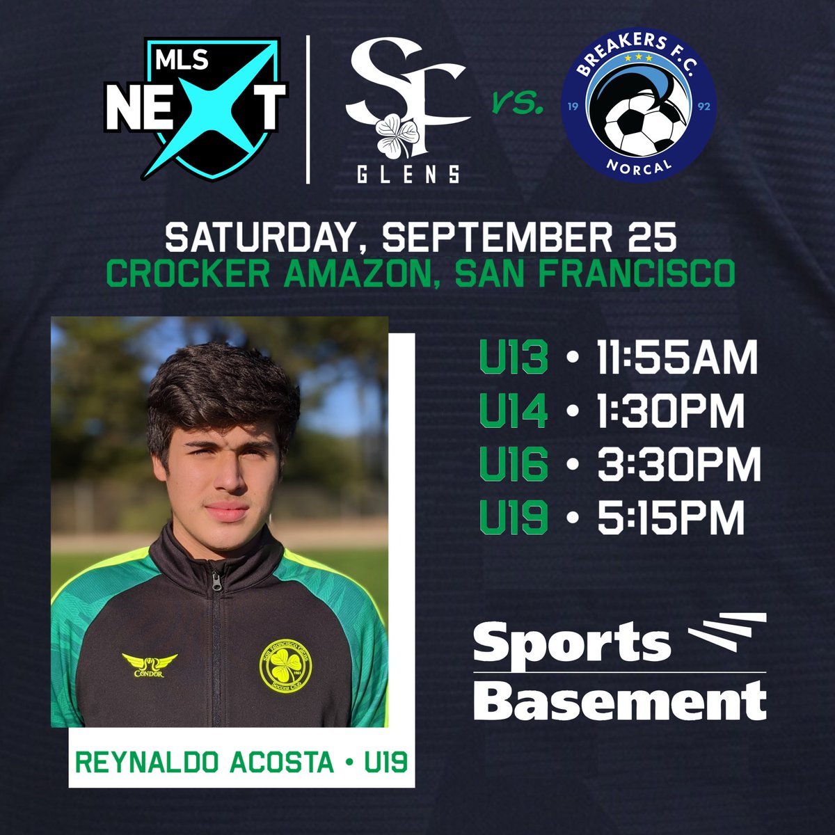 SFGlensAcademy's tweet photo. ⚽️ @MLSNEXT Matchday 3️⃣ on Saturday. Come support our teams at Crocker Amazon as they take on @BreakersAcademy!

• U13 (2009) - 11:55am
• U14 (2008) - 1:30pm
• U16 (2006) - 3:30pm
• U19 (2003/04) - 5:15pm

#MadeInSF | #UpTheGlens https://t.co/NE1ZG2XrQX