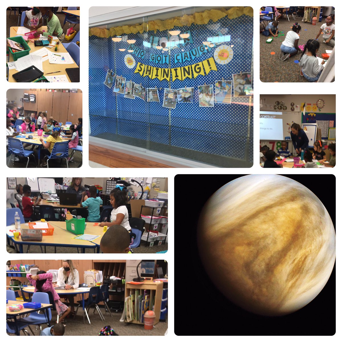 SLESuns's tweet photo. This week’s orbit around the Sun features first grade, planet Venus! Small groups, and stations are the norm! https://t.co/od13v1z8As