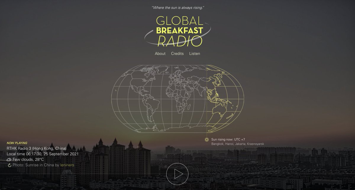ideoforms's tweet photo. over the past few months, @sebemina and I have been gradually updating and expanding Global Breakfast Radio, now broadcasting 24/7 from 107 countries across every time zone: https://t.co/24vLNVu4Qc https://t.co/6QHMbgLIPS