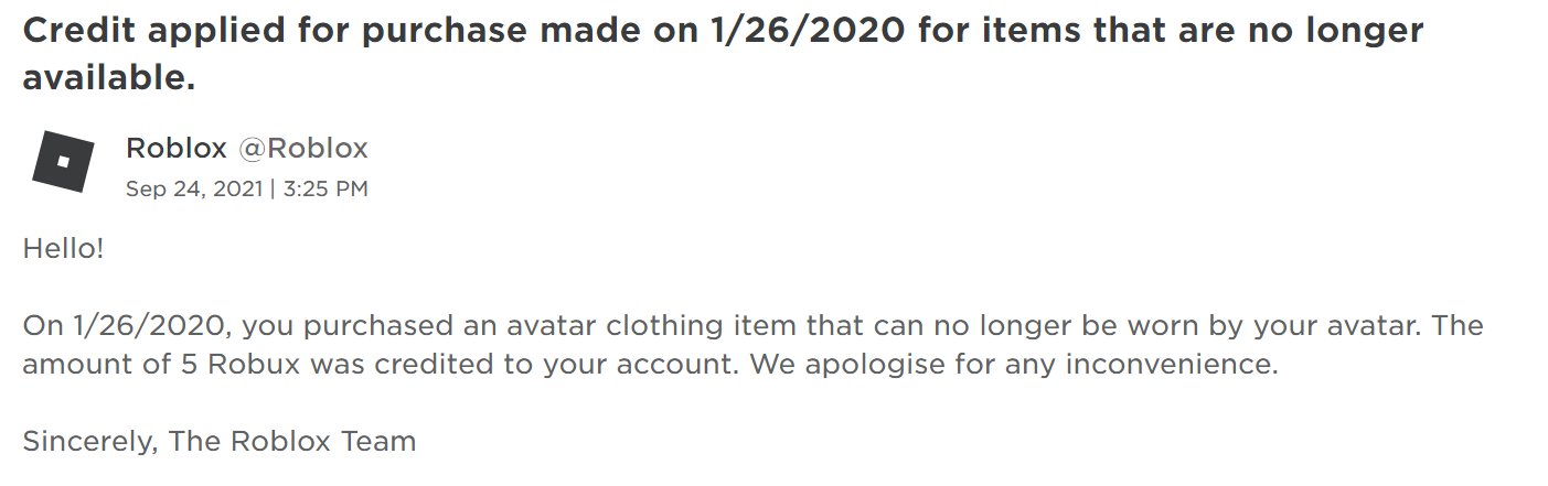 Lord CowCow on X: When Robux is given to you when you're refunded for  moderated clothes you'll get this message along with the Robux.   / X