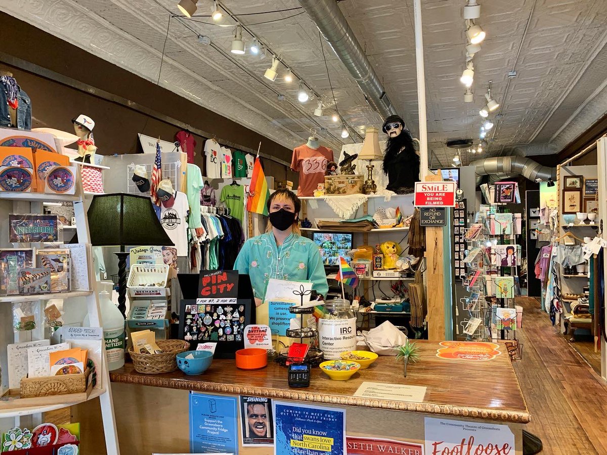 DowntownGSO's tweet photo. In case you didn’t hear, Design Archives Emporium just hit the big 2-0 last Saturday! Happy 20th Anniversary to one of the hippest spots in #DGSO, bringing quirky keepsakes and handmade souvenirs to the city for two decades. 

#downtowngreensboro #downtowngso https://t.co/Jz6nUBuVQa