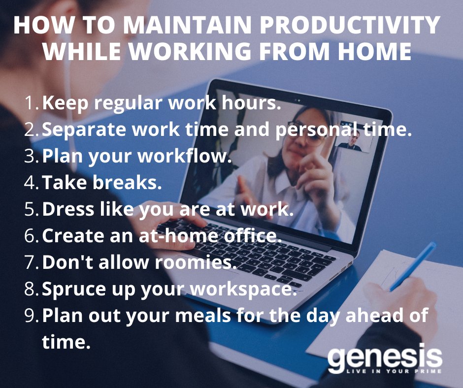 Genesis_Perform's tweet image. Here’s how to optimize productivity when working from home! 

#Genesis #GenesisPerformance #WFH #WorkProductivity