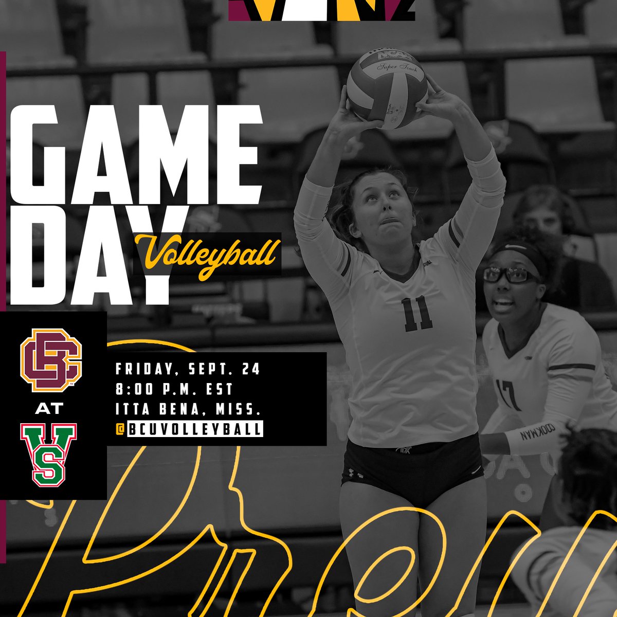 BCUAthletics's tweet photo. VB: It's #GAMEDAY for @BCUvolleyball 

🆚: @MVSUDevilSports 
⏰: 8 p.m. ET
📍: Itta Bena, MS
📺: Stream - https://t.co/2n07VBLKWZ

#ChampionshipMindset #BEATMVSU #OneTeamOneFamily #SWAC https://t.co/C6xAdpFzf5
