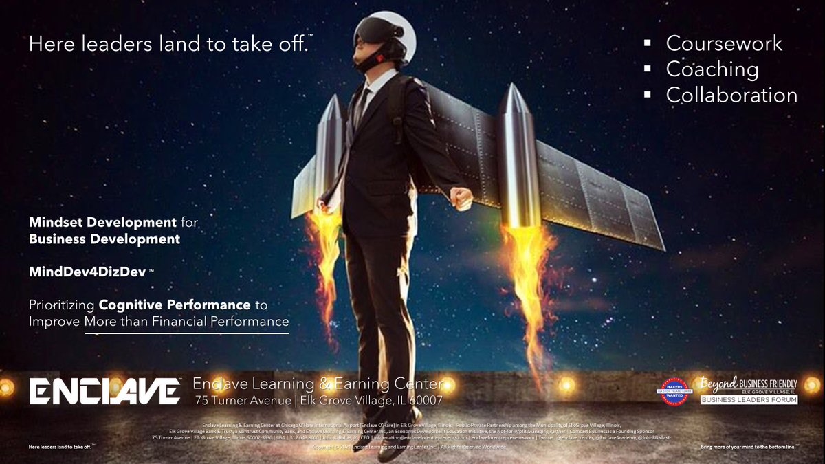 JohnRDallasJr's tweet image. A bit of metacognitive fun goes a long way at @enclave_center. With @fly2ohare&apos;s low-flying aircraft overhead, flight is a natural metaphor for what happens here. Venture-critical #MindsetDevelopment propels each takeoff. &quot;Giving&quot; flight to our thinking precedes &quot;taking&quot; flight.