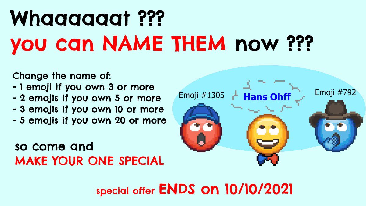 **Pixel Emoji owners** 

🚨 We have some good news for you 🚨

You can change the name of your emojis for the next 15 days and increase their value. 

Check our Discord to find out how to do it
👉🏻 discord.com/invite/PaM9Rgh…

You can mint more emojis here: pixelemojis.com 🔥