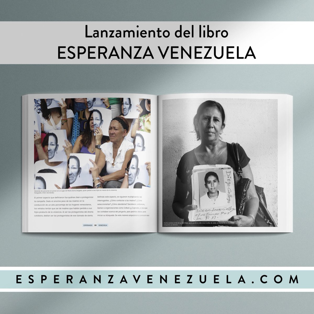 Libro de #EsperanzaVenezuela celebra la lucha de 54 mujeres tras perder a sus hijos en manos de la violencia en Venezuela. Las ganancias del libro servirán para donar más ejemplares y aumentar la difusión de estas historias <a href="/Esperanza_ve/">Esperanza Venezuela</a> bit.ly/EsperanzaVenez…