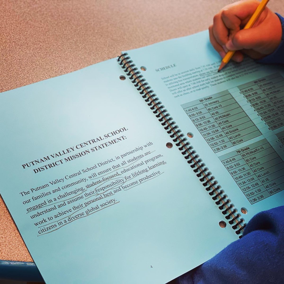 laurensoprano1's tweet photo. Celebrating PV P.R.I.D.E Day by close reading the student handbook in our new PVMS planners and discussing student responsibilities during our first whole-school advisory  period of the school year!  💙🤍#pvmsPRIDE @TmccartyTravis @JackieLevinePV @PutnamValleyCSD https://t.co/UAATlgDCds