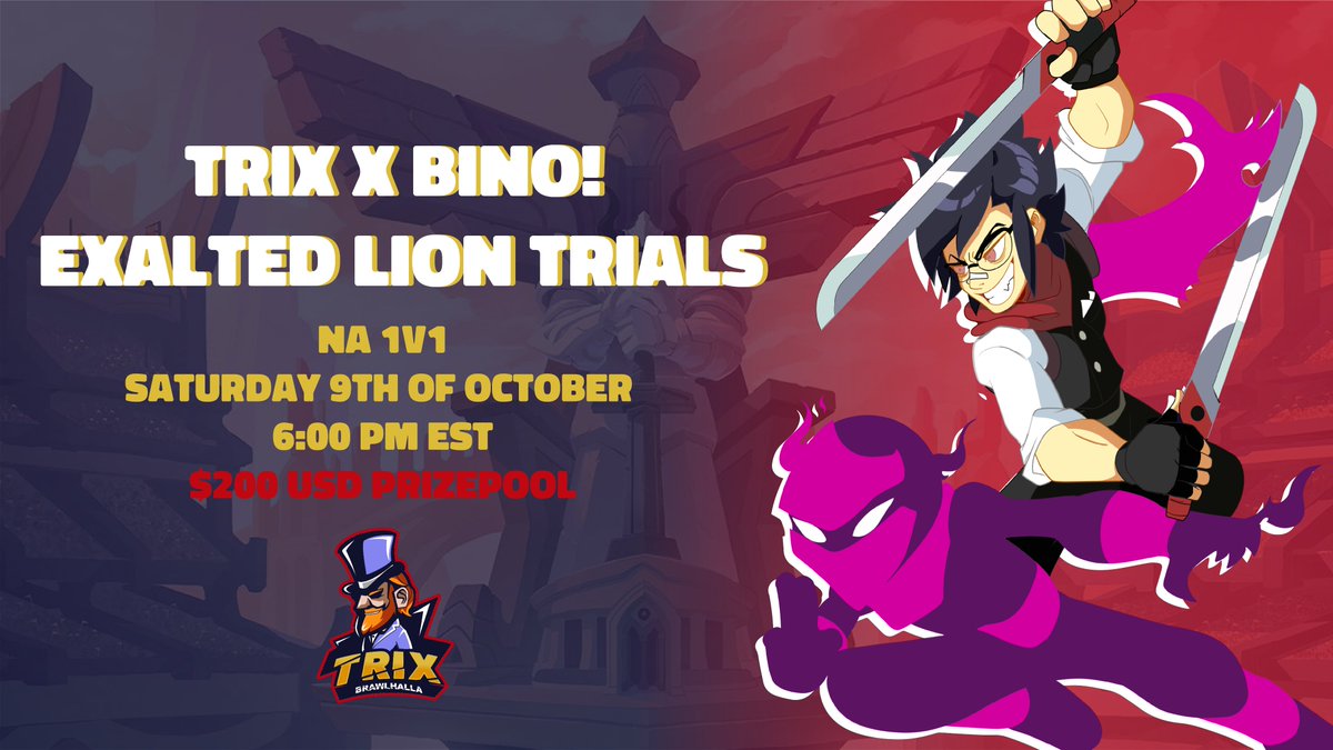 We're back and with double the 💸💸💸

Sign up and see if you got what it takes to earn a part of our $200 prizepool!

This tournament has special rules, more details here:
smash.gg/ExaltedTrial