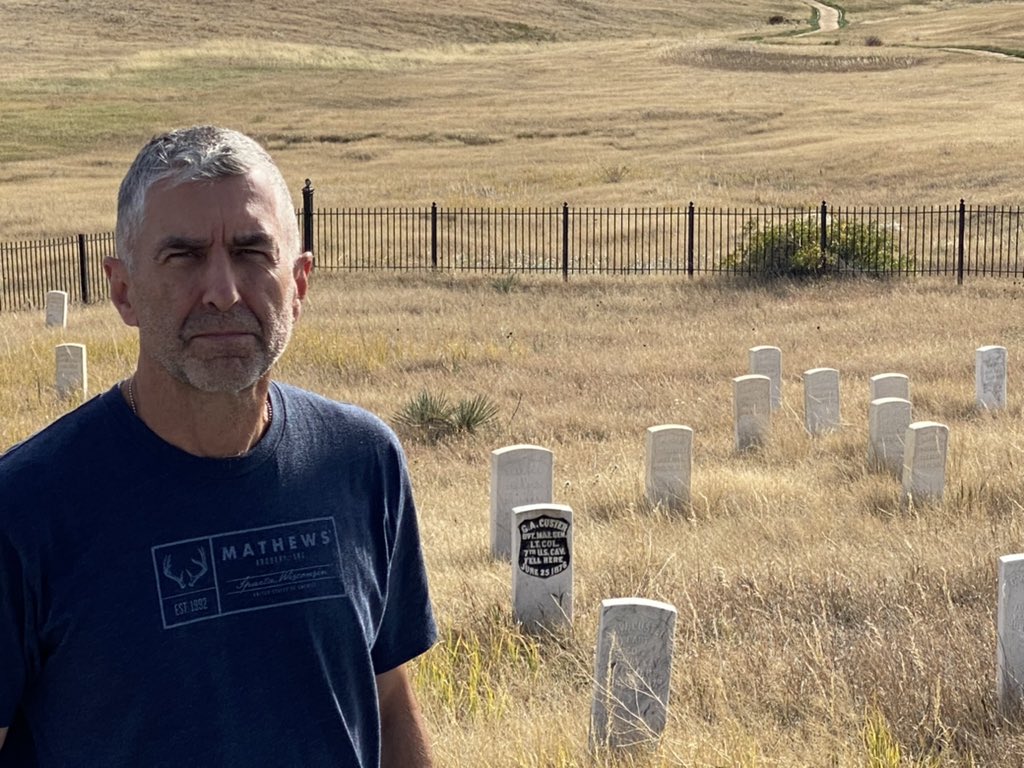 After three days of driving across country to start bow hunting elk in NW Montana, I had to stop at “Custer’s Last Stand.”  Many brave men died here - on both sides. Lt.Col. Custer’s marker is the black one to the right of me.