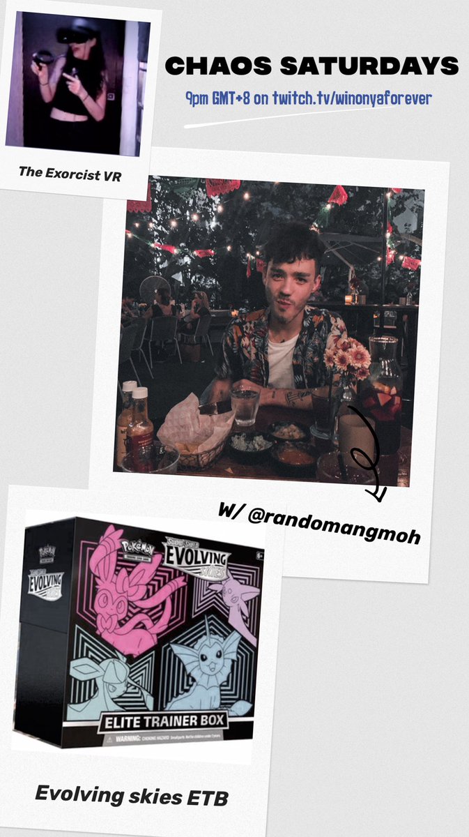 winonyaforever's tweet image. Streaming tonight at 9pm (SGT time) &amp;amp; Liam’s joining me! We’re going to pull a box of Evolving Skies ETB then I’m going to play The Exorcist: Legion in VR 😬 twitch.tv/winonyaforever #codecardgiveaway #smallstreamer #SmallStreamersConnect