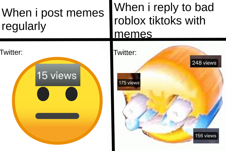 FakecakeY's tweet photo. Normal tweets vs Replies to @BadRobloxTikTok https://t.co/rwH6WJhW7G