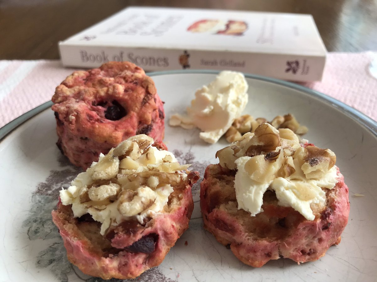 LowtherC's tweet photo. @nt_scones @SSconesociety @HattieOtter @doctormrsscott Beetroot Scones! Weirdly delicious served as suggested, except for the soft goat. Inspired by National Trust’s Dyffrn Gardens, Vale of Glamorgan, Wales, and the Book of Scones. Recipe 31, my 48th of 50. Victory is in sight. https://t.co/XkjAJ32AKr