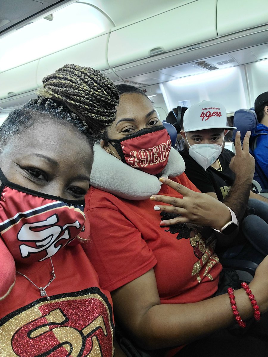 We are about to turn San Jose ALL the way UP!!! Niner here Niner there Niner Niner everywhere!!! We have ran into so many Niner fans in Denver and we are on this flight deep!!! ❤💛❤💛❤💛