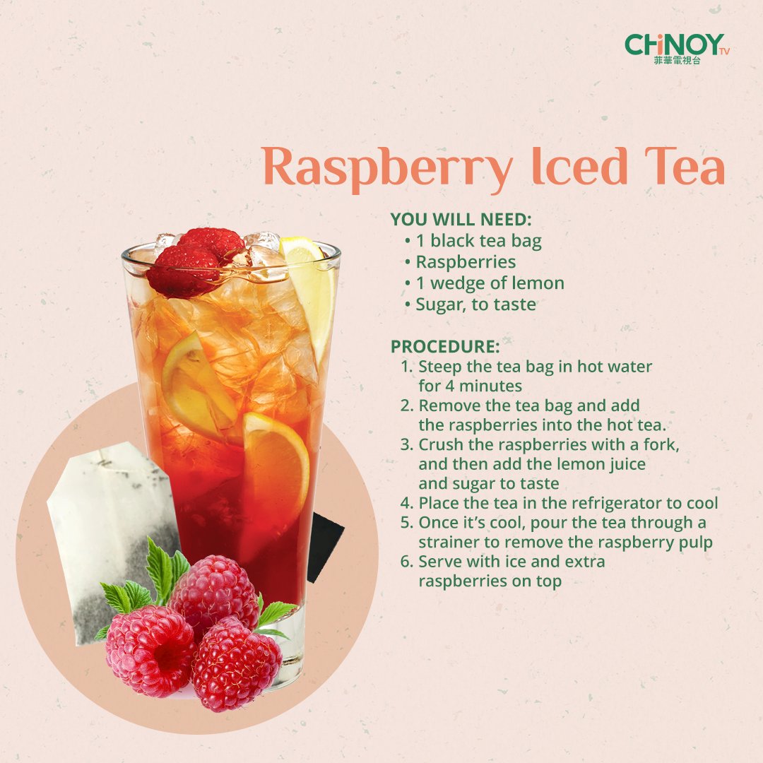 chinoytv's tweet photo. We bring you another #SaTEAday recipe to make your morning sweeter!
Try our refreshing Rapberry Iced Tea, and tag us if you've tried it! https://t.co/qu3jxAsJow