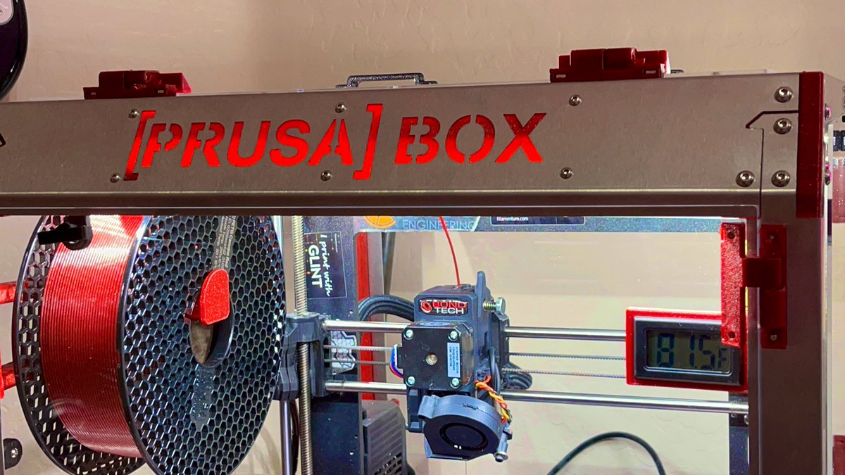 TheLightSpeedz's tweet photo. Check it out! Done! This box is soooo flipping good! I cannot begin to tell Active temp control, HEPA filter, quiet, safe and modifiable! 
Filament: @prusament Carmine PETG
Printer: @josefprusa MK3s+ 
It’s really amazing!
@printerbox3d 

Find it here: https://t.co/NunmBDriOP https://t.co/wIOQSMKbup