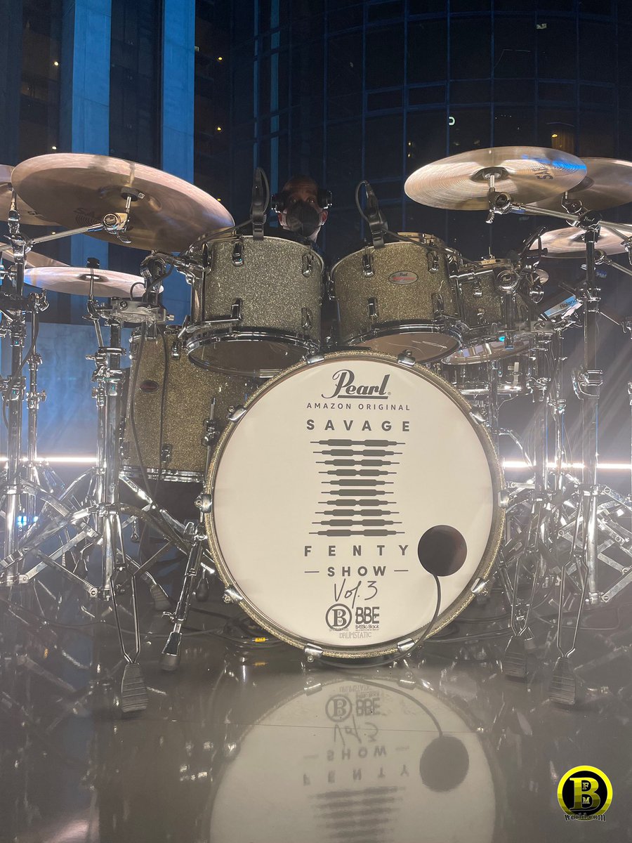 BrianFrasierM's tweet photo. Honored to be a part of @SavageXFenty with @Nas @adamblackstone #OmarEdwards 🙏🏾 #bfmworld @PearlDrumCorp @SABIAN_Cymbals @EvansDrumheads @VaterDrumsticks #seelectronics @RolandGlobal @MasterDynamic #drumstatic https://t.co/lKU2QBNf7V