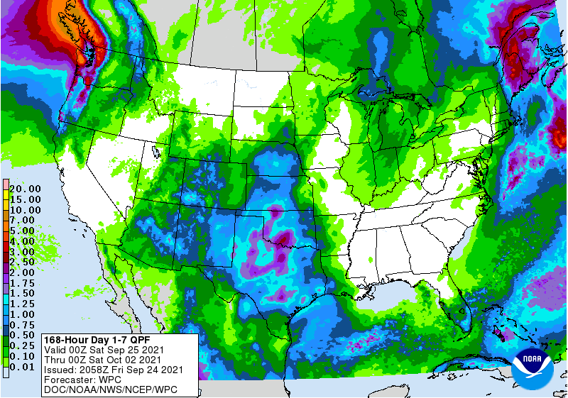 NWSBayArea's tweet photo. Closing out September 2021, good to see California bookended by wet weather mostly over NorCal in the 7 day outlook to early evening Oct 1st per #NWSWPC https://t.co/SHZOLvipz6